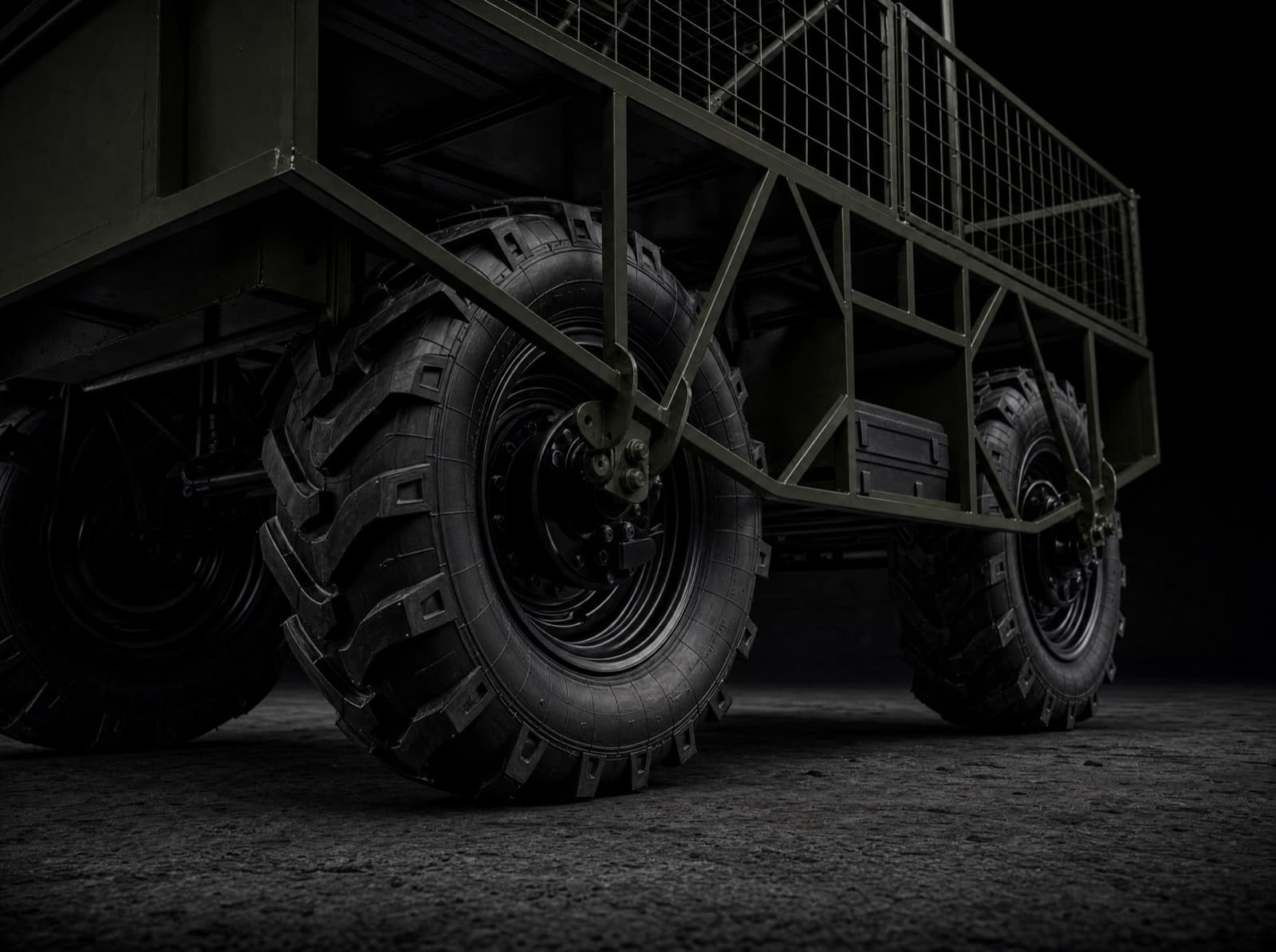 PRIMAL ROBOTICS UGV wheels and chassis, close-up